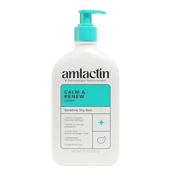 AmLactin Calm & Renew Lotion, Sensitive Dry Skin, 14.1 oz | Lactic acid and ginger root lotion gently exfoliates and moisturizes sensitive dry skin for smoother, calmer-looking skin.
