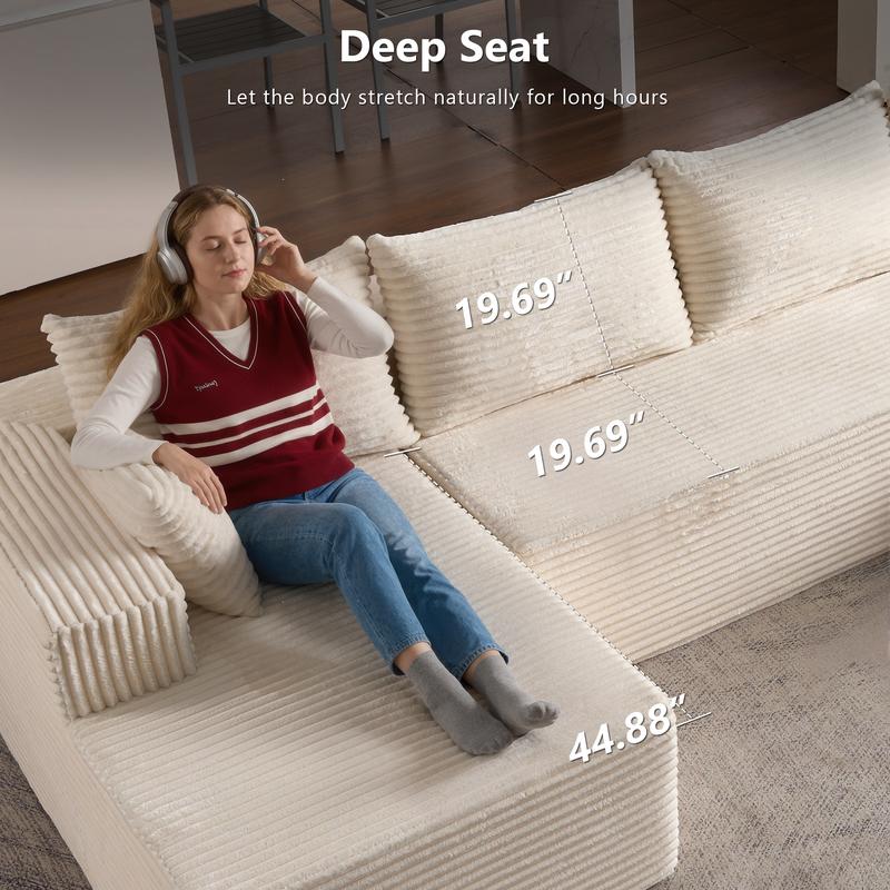 CAODOC Cloud Couch Sectional Modular Sofa, 135" Boneless Couches Sofa for Living Room, Modern Plush U Shaped Sofas Corduroy Couch Sectional with Chaise Lounge