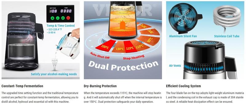 VEVOR 1.1 Gal Water Distiller, TikTokShopBlackFriday, 0.3 Gal/H, 750W Distilled Water Maker Machine 0-99H Timing Set Temp Display, 304 Stainless Steel Countertop Distiller Glass Carafe Cleaning Powder 3 Carbon Packs, Silver