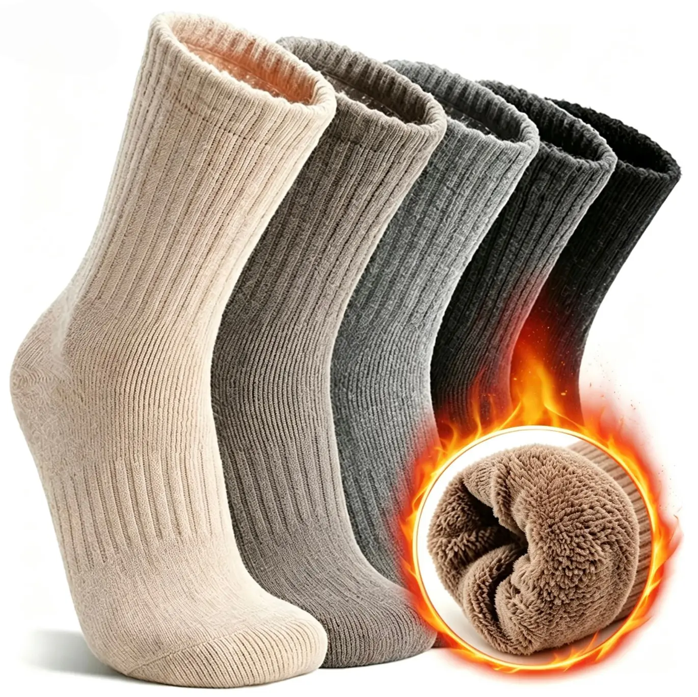5 Pairs Unisex Men Womens Merino Wool Socks Winter Work Hiking Running Thick Thermal Crew Cozy Cabin Ladies Mens Gift Comfy Boot Work Socks