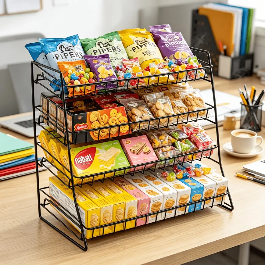 Pipers Snack Organizer - Multi-Level Wire Rack for Office & Home Storage - Perfect for Cookies, Chips, & More - Organize Your Snacks Effortlessly