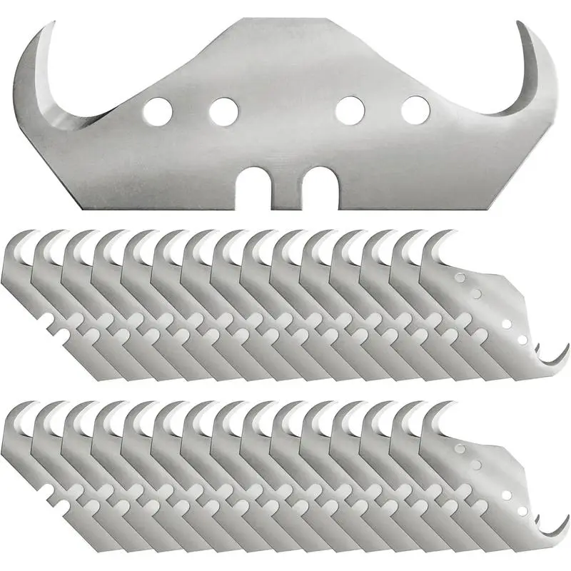 30 Pack Hook Blades - Carbon Steel Hook Razor Blades & Curved Knife Blade for Cutting Carpets, Wallpaper, Roofing Materials | Steel Silver Utility Blade with Secure Storage Box