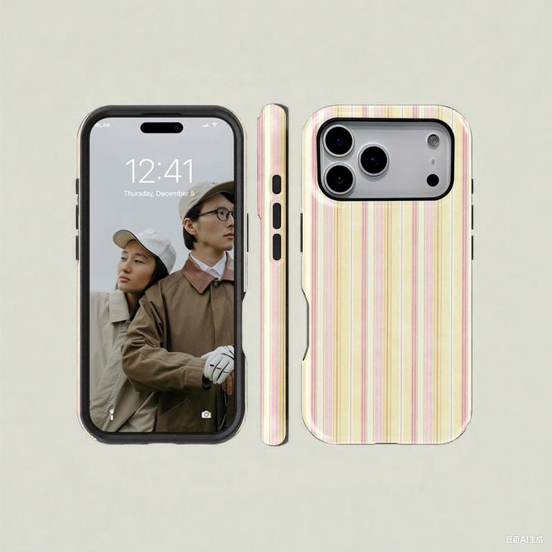 1 pc striped pink textured double layer protective case, solid 2-in-1 protective case for iPhone 17 16 15 Pro 14 13 12 11 Pro Max 14 Plus 15 Plus 16Plus 17Plus Samsung Galaxy S25 S24 S23 Ultra series protective case couple mobile phone case boyfriend gift