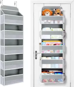 Door Hanging Storage Rack - 5+5 Pockets for Everyday Storage with 5 Large Clear & Mesh Side Pockets for Bedrooms Bathrooms & Food Storage Rooms Grey Organizer Set Installation Hangable 10 - 15 Kg Capacity