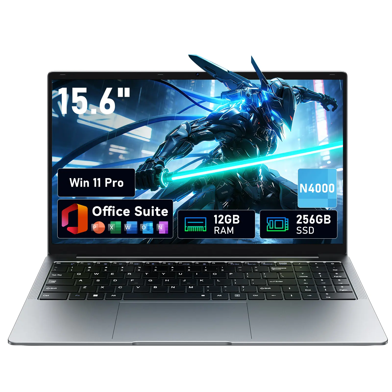 TPV 15.6" FHD 1920x1080 Laptop - N4000 Processor,Windows 11 Pro, 12GB RAM, 256GB SSD, 100% sRGB Screen, Office Suite, Dual Band WiFi5, BT4.2, USB-A, HDMI, Silver Laptop, Laptops