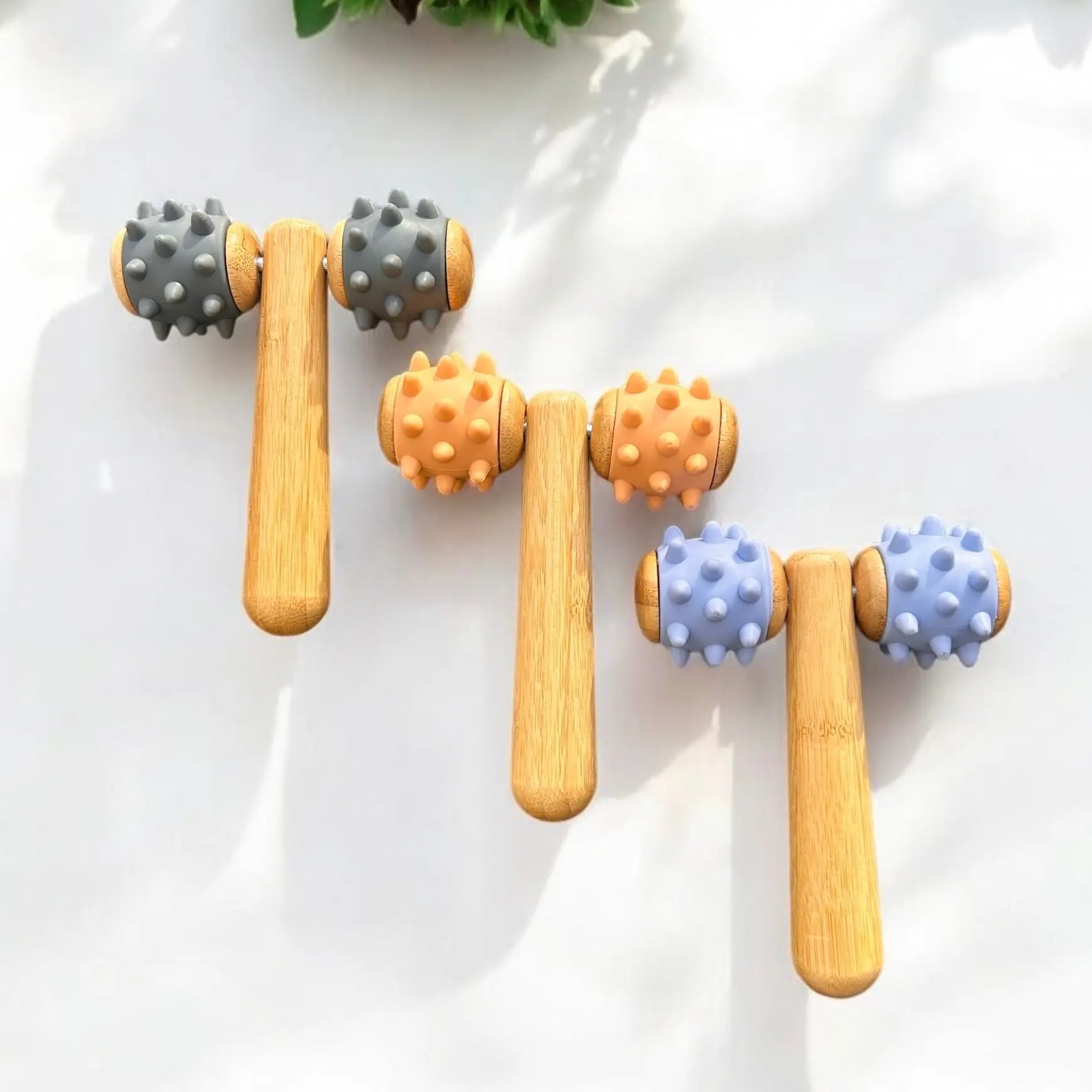 Bamboo Body Massage Tool with Silicone Rolling Head