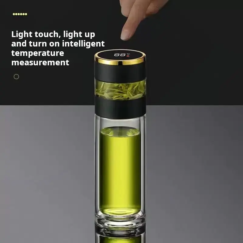 TEAKEEPER Pro Portable Smart Stainless Steel Glass Tea Tumbler - 420ml Dual-Wall Vacuum Insulation Flask with Real-Time LED Display, Gravity-Activated Separation, AI Memory, Smart Vibration Alerts, Optional Bluetooth, USB-C Rechargeable, Double Wall Insul