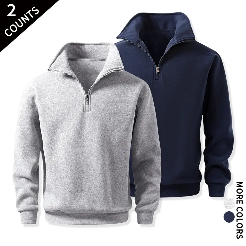 Men's 2-Pack Quarter-Zip Cozy Sweatshirts - Classic Stand Collar Long-Sleeve Casual Activewear for Cycling, Daily Wear, Fitness Casual Layering,clothes for back to school,first day of school outfits
