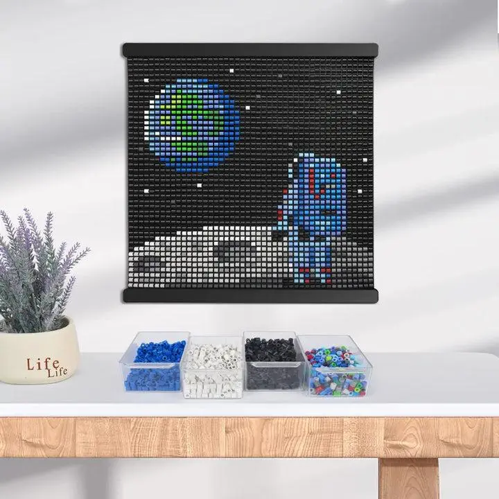 Earth Pixel Art Beads Kit - Mosaic Fuse Beads Craft Set for Beginner Kids, DIY Grid Board Play Activity, Educational Toy Boosting Cognitive Skills, Creative Gift, Art Supplies Kit, Art Crafting Kit