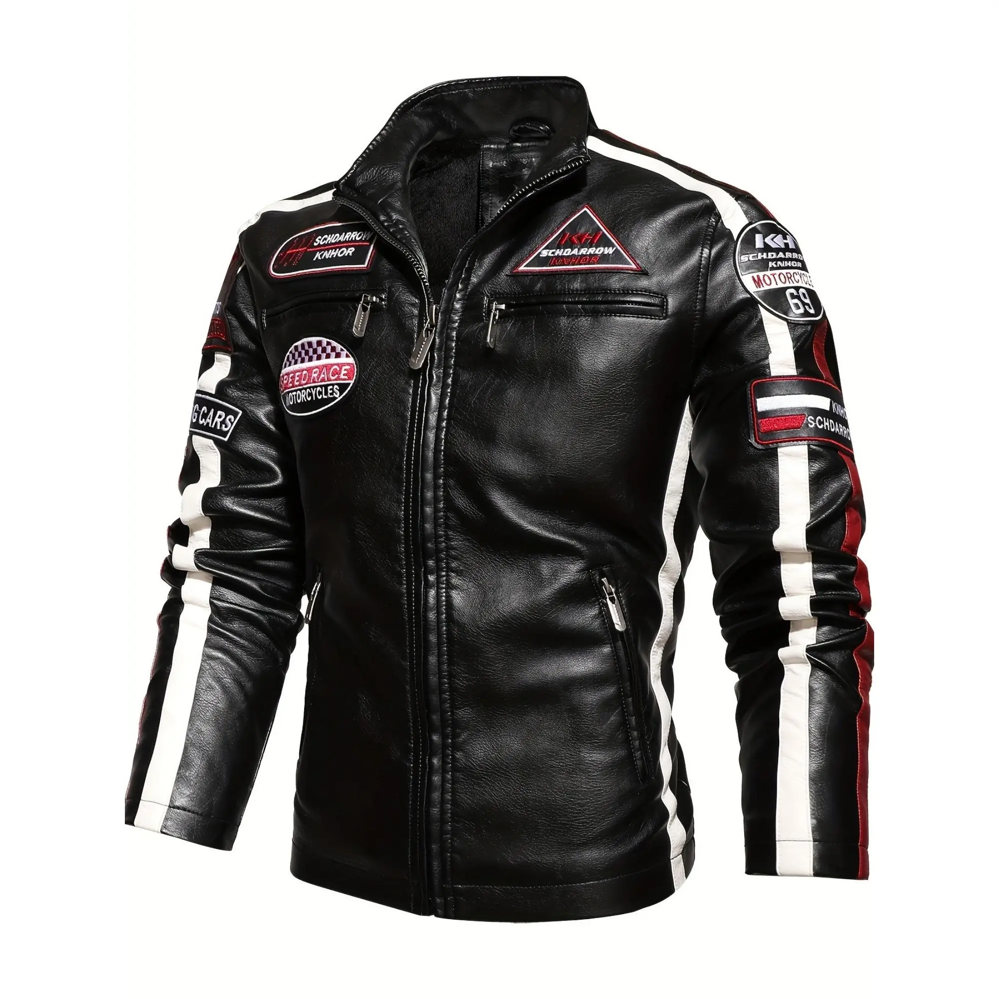 Men's Denim Jacket - Retro Stand Collar Zip-Up with Fleece Lining, Zippered Pockets and Motorcycle Styling, Coats, Collared Zip Up, Biker, Jean Jacket, Zip-Up Jacket