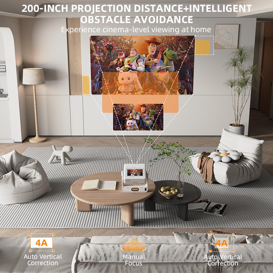 [800ANSI/Google Play Store/Touchscreen Control] 4K Decoding Outdoor Smart Projector with WiFi6 and Bluetooth, Multiple Apps, Portable Projector, XBJ 1280P Audio, Mobile Movie Home Use [300-inch Display]