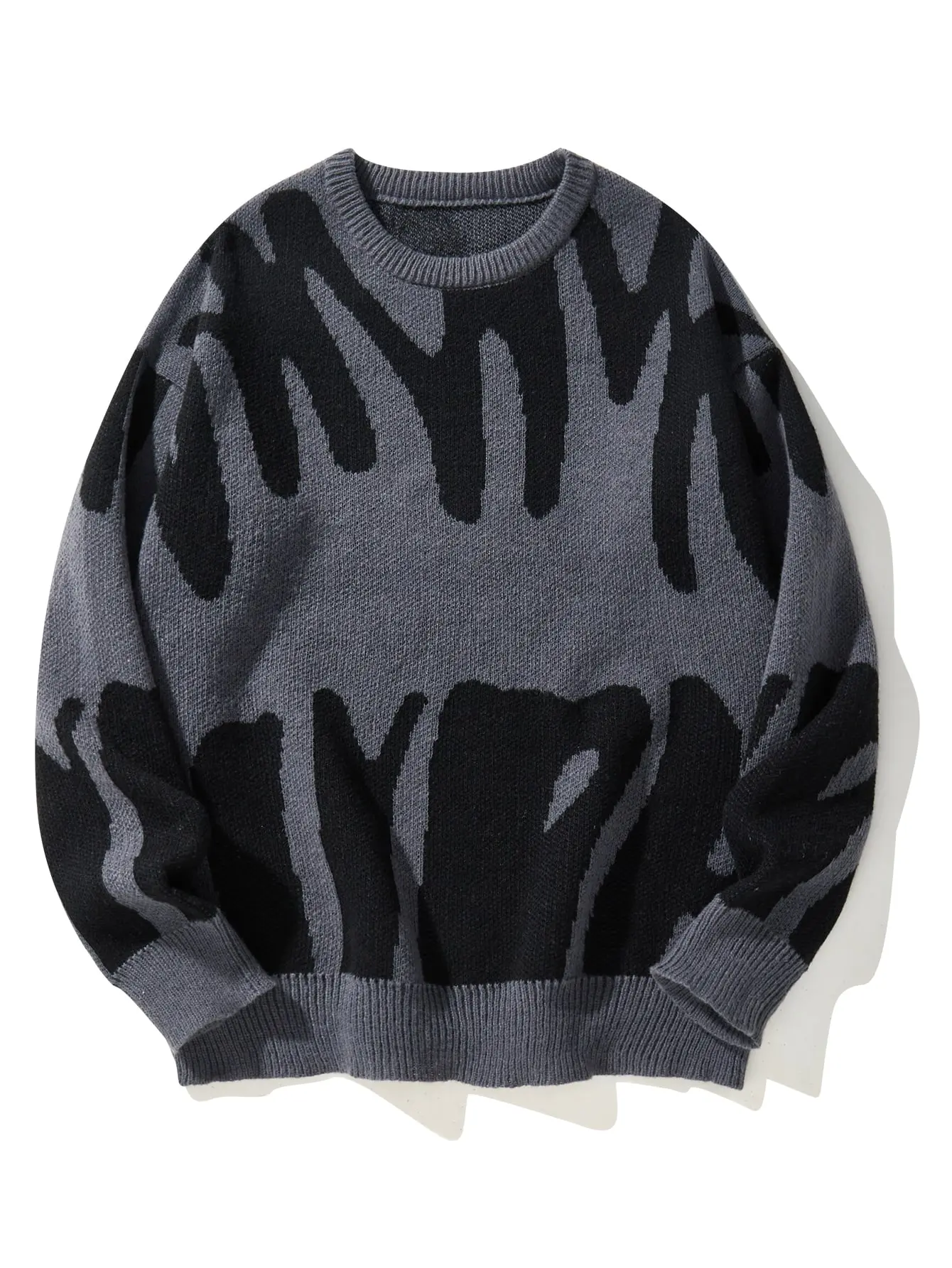 Unisex Men's Round Neck Drop Shoulder Hip Hop Sweater, Regular Fit All Over Print Long Sleeve Knitting Pullover, Drippy Outfits, Going Out Outfit