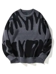 Unisex Men's Round Neck Drop Shoulder Hip Hop Sweater, Regular Fit All Over Print Long Sleeve Knitting Pullover, Drippy Outfits, Going Out Outfit