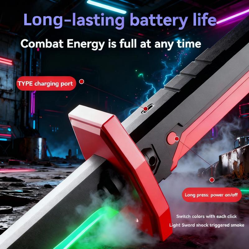 Valentines gifts for bf Cyberpunk Neon Sword- Rechargeable Spark Blade Sound & Fog for Rave, Cosplay & Display,Holiday Gifts Lightsaber Light toy