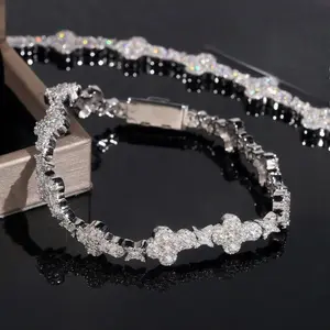 10mm Moissanite-like material Clover Bracelet , Iced Out for Men & Women| Hip Hop Jewelry with Cross & Star Design