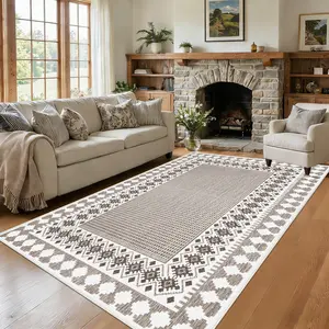 5.1x7.5ft Washable Rugs Area Rugs for Living Room- Vintage Bohemia Rugs for Bedroom,Dining Room, Large Soft Low Pile Carpet with Non Slip Rubber Backing,Neutral Accent Rug for Nursery Home Office