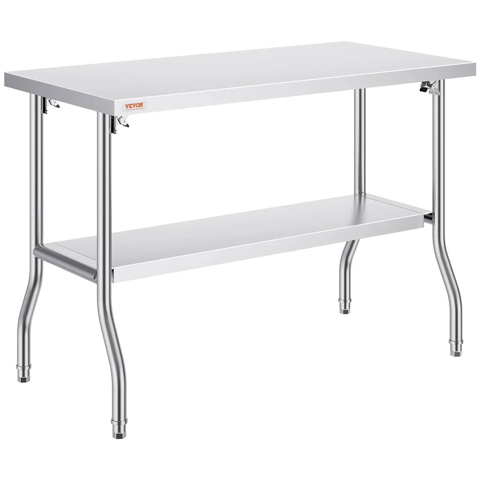 【DealsForYouDays】VEVOR Folding Commercial Prep Table, 48 x 24 Inch Commercial Worktable Workstation with Undershelf, Heavy-duty Stainless Steel Folding Table with 300 lbs Load, for Home Kitchen Restaurant Garage, Modern, Heavy-Duty Dining Tables