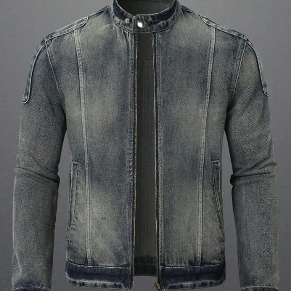 Men's Casual Plain Denim Jacket, Long Sleeve Full Zip Outerwear Coat with Pockets for Everyday Menswear, Coats, Round Neck, All Season, All-Season Men's Lightweight Jackets, Jean Jacket Coat