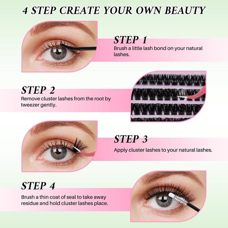 2026 new 4 in 1 Eyelash Extensions Kit with Bond Seal Tweezers Brush for DIY Asian Doll Lash Clusters Professional Eye Makeup Tools for Women Girls Set Flawless Cosmetic Set