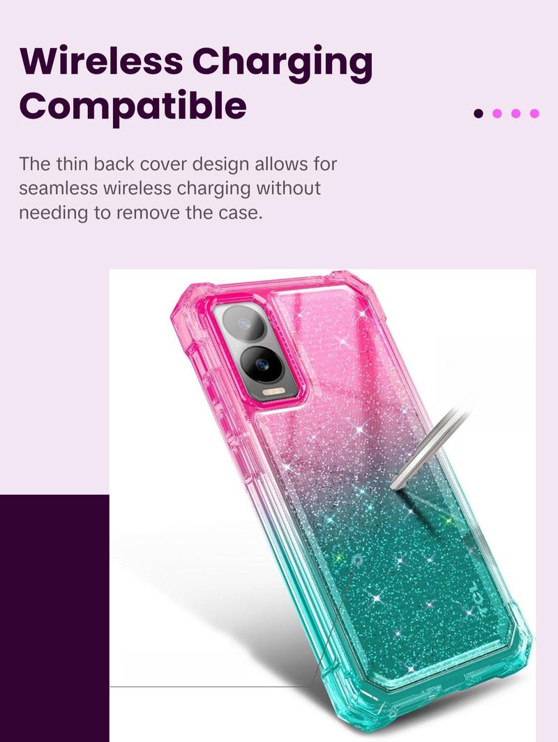 Cricket Debut S3 Case (U572AC), AT&T Vista 2 (2024 U572AA) with [Built-in Screen Protector], [9FT Military Grade Drop Tested] Full-Body Protective Shockproof Bumper Case (Glitter Pink/Aqua) Flash Cellphone