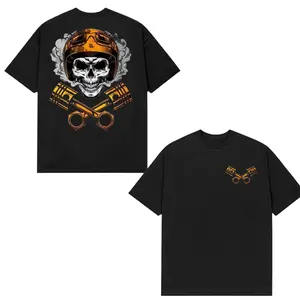 Skull Biker Engine T-Shirt – Motorcycle Rider Mechanic Graphic, Double Sided Biker Shirt for Men Women, Motorcycle Club Ride Gift