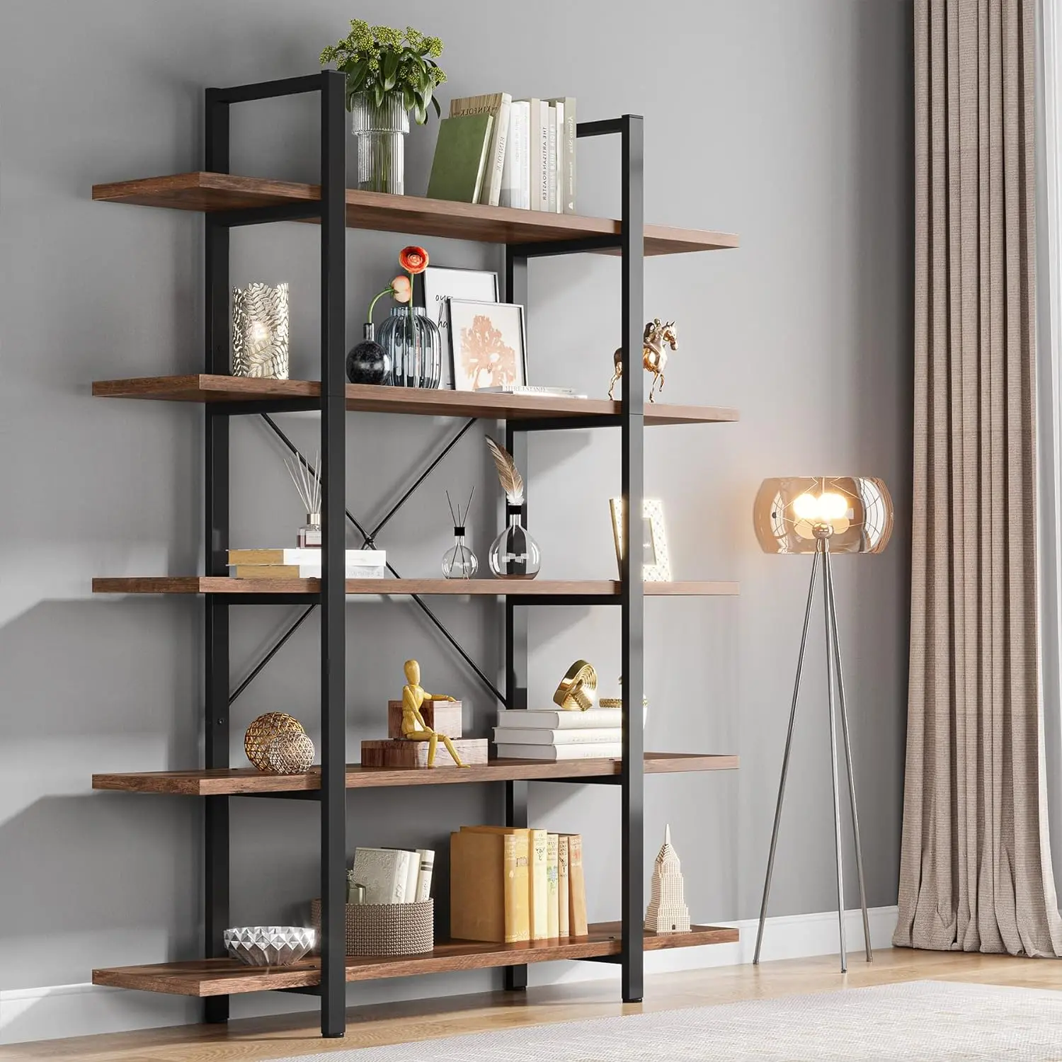 Tribesigns 5-Tier Bookshelf, Industrial Freestanding Etagere Bookcase for Living Room, Bedroom, Home Office