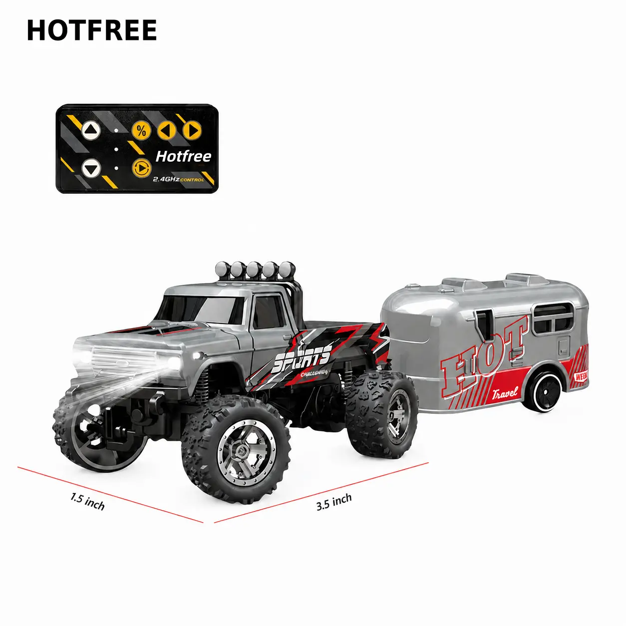 Hotfree 1/64 Mini RC Monster Truck with RV - 2.4GHz Remote Diecast Cars, USB-C Rechargeable All-Terrain RC Cars, All-Seasons Transportation Toy for Boys Dads, Christmas Birthday Gifts