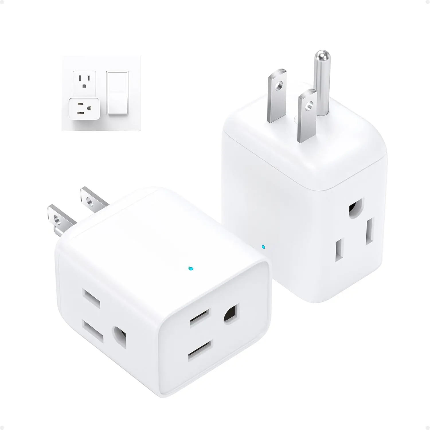 Multi Plug Wall Outlet Extender - 2 Pack Electrical 3 Way Plug Extension Outlet Splitter Adapter, Small Multiple Wall Expander for Home Office Dorm Room Cruise Ship Travel Essentials, White