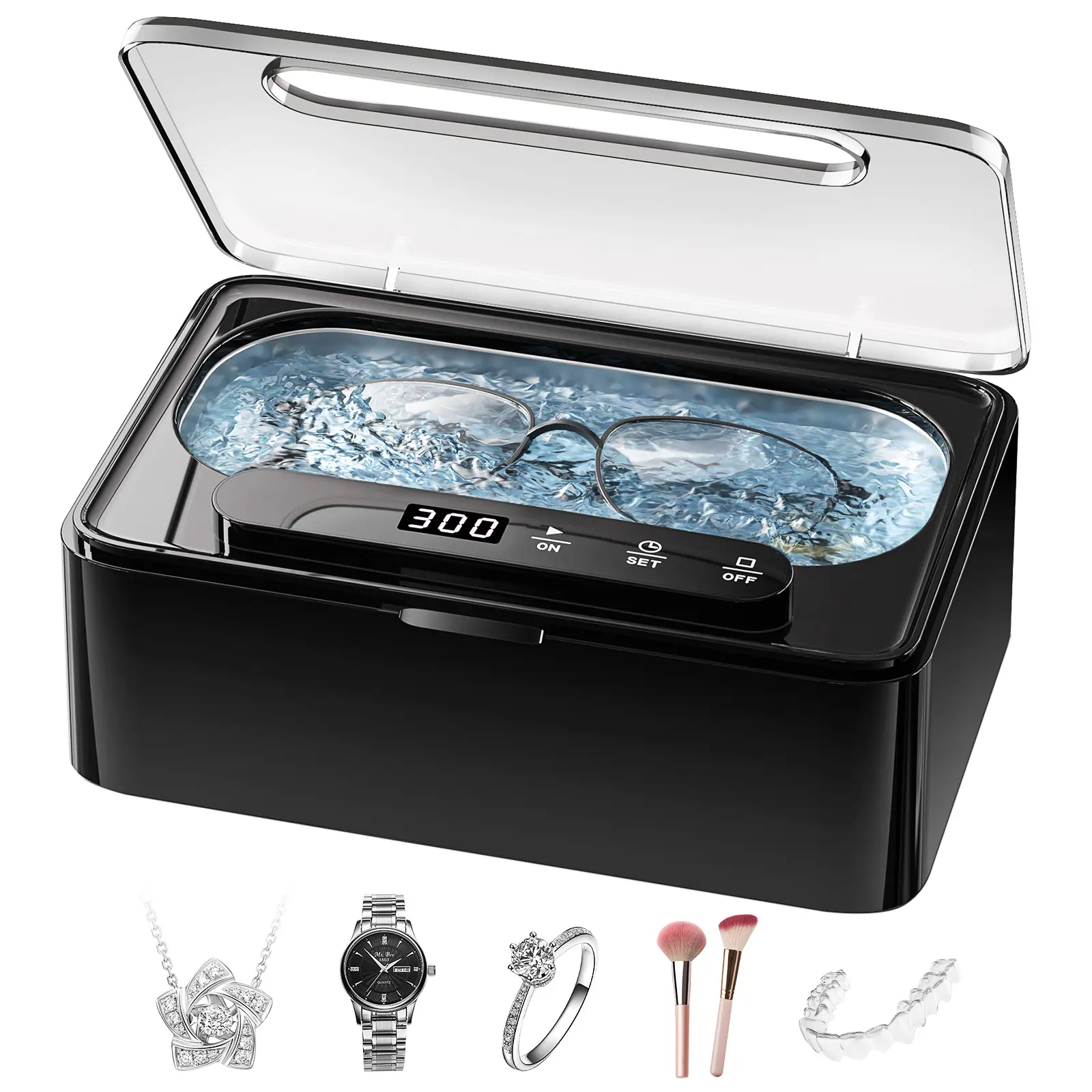 [SummerVibes] Ultrasonic Cleaner Machine, 304 Stainless Steel Tank Sonic Cleaner for Eyeglasses, Rings, Watch Bands, Dentures, Retainers, Coins and Makeup Tools, Portable Deep Cleaning Device for Home & Travel,father'sdaygifts