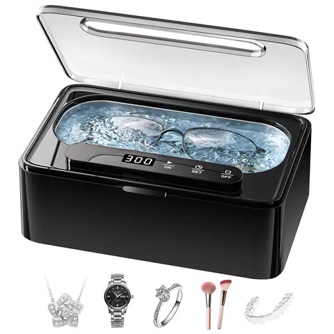 Portable Compact Ultrasonic Cleaning Device with 304 Steel Tank, High-Frequency Ultrasonic Waves, Removes Dirt Oil and Hidden Debris for Eyeglasses, Jewelry, Coins, Dentures, Retainers, Makeup Tools (Home & Travel Use)