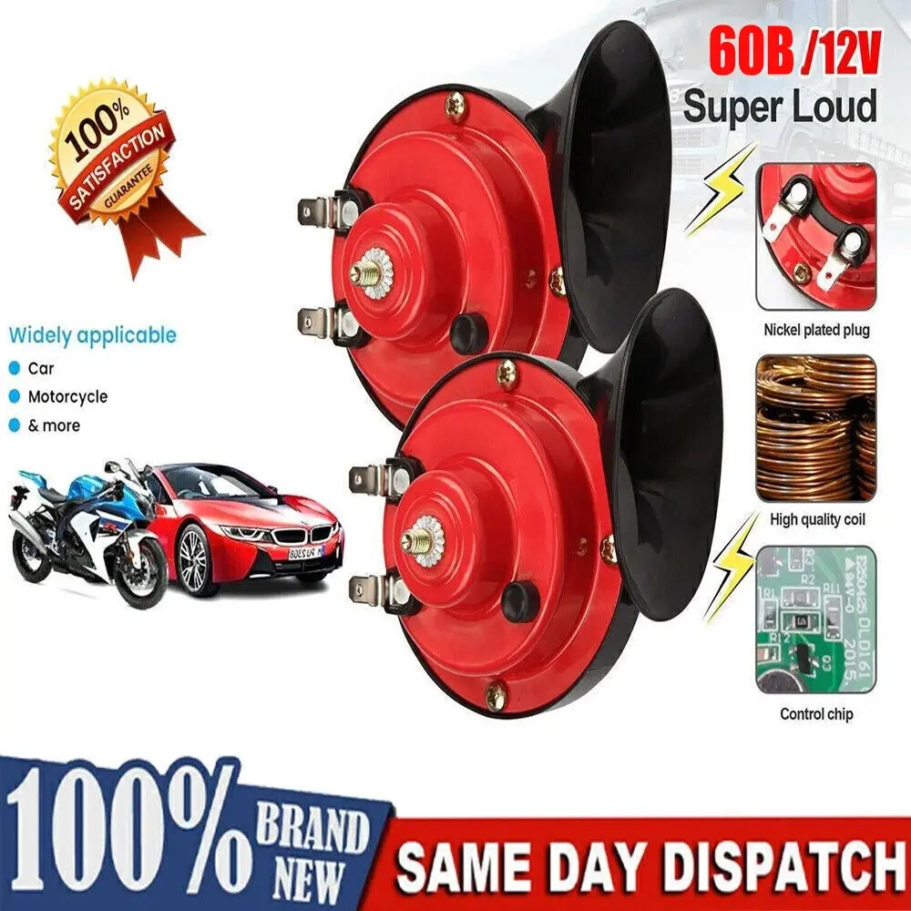 Dual 12V 60B Super Loud Train Horn Waterproof for Car Truck SUV Motorcycle Red High Quality Coil Nickel Plated Plug, Car Accessories, Vehicle Horn Siren Horn Upgrade Kit