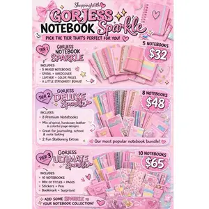 GorJess Notebook Sparkle – 5 Cute Aesthetic Notebooks Bundle | Kawaii Stationery Set