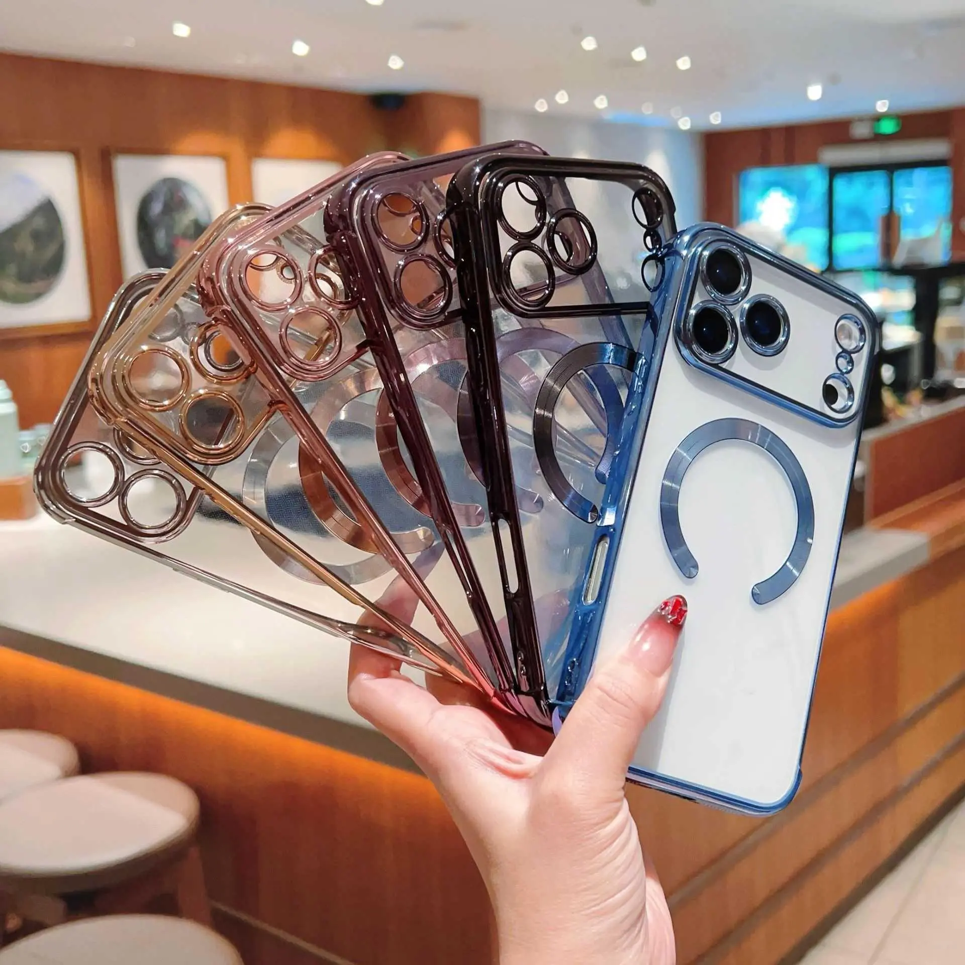 Minimalist Clear For iPhone 17 Pro Max Magnetic Electroplated Phone Case For iPhone 16 Pro/16 Full-Cover Soft Case For iPhone 15 FFEF44PLFEF