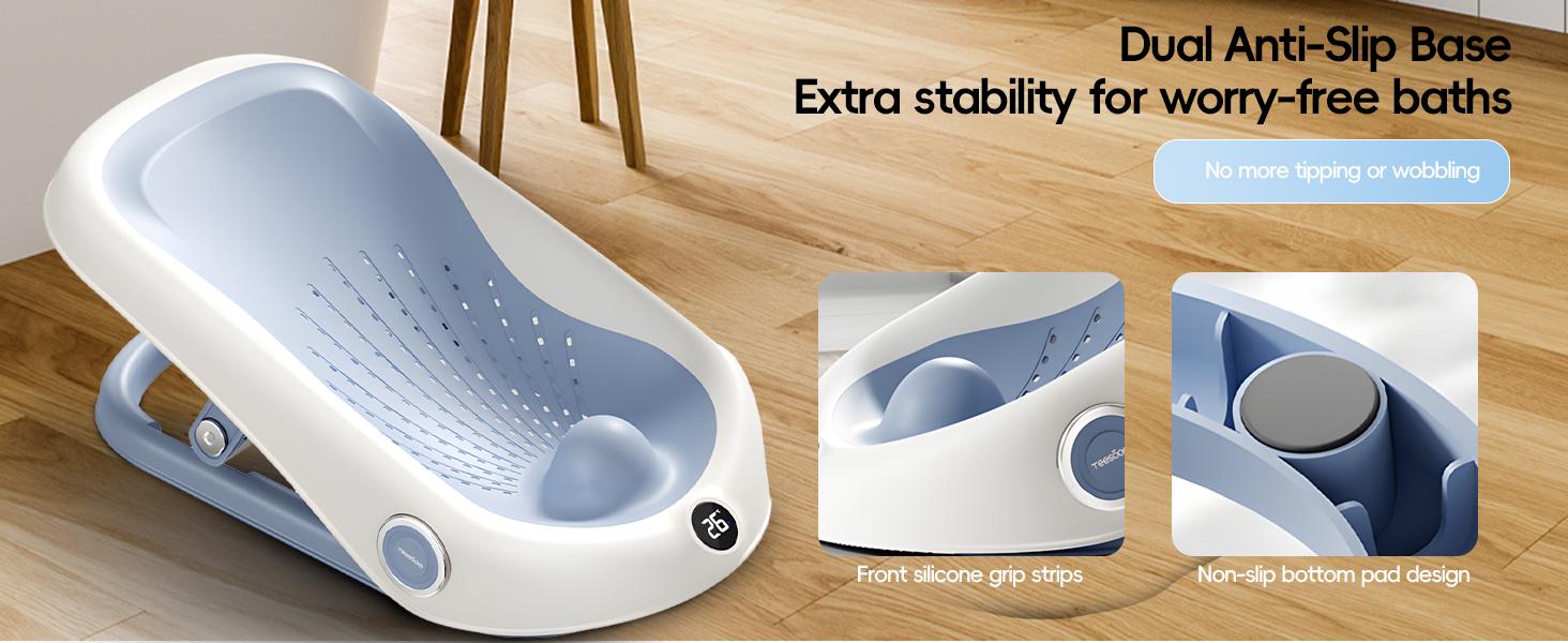 Ultra-Soft Baby Bath Support Newborn Bathtub with Smart Digital Thermometer Adjustable Ergonomic Non-Slip Spine-Support Infant Tubs for Bathtub Sink Bathroom Collapsible with Temperature Sensing Folding portable collapsable Baby Bath Tub Waterfall