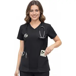 Threads Scrub Tops for Women Soft Stretch V-Neck Medical Scrub Top with Pockets