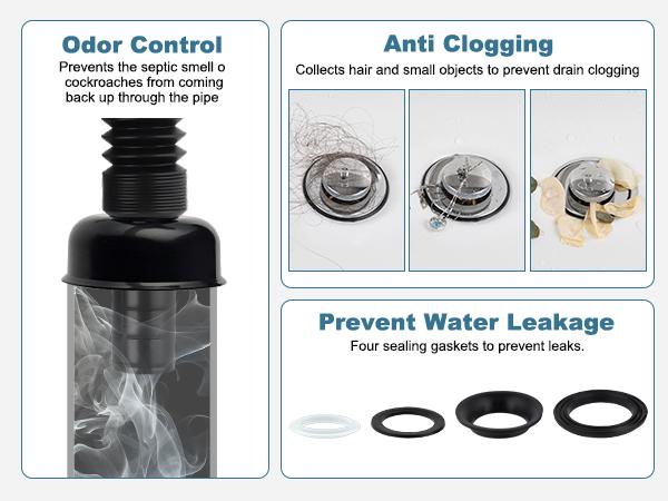 Hibbent Bathroom Sink Drain Kit, Flexible P-Trap Drain Pipe with Pop Up Stopper, Expandable Bathroom Sink Pipe Replacement with 2 Adapters, Fits 1-1/4'', 1-1/2'', 2" Holes, Hair Catcher, Chrome