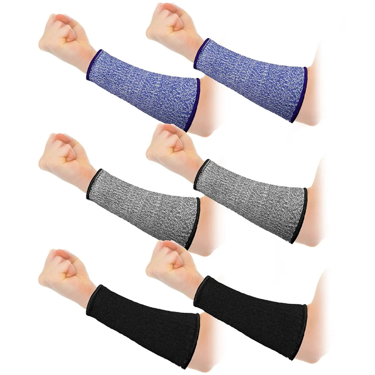 Unisex 3-Pair Protective Sleeves - 3 Different Colors, Breathable Elastic Cut-Resistant Forearm Sleeves, Adjustable Stretch Fit, Level 5 Rating, Industrial HPPE Fabric, Abrasion Protection for Thin Skin, Construction Use