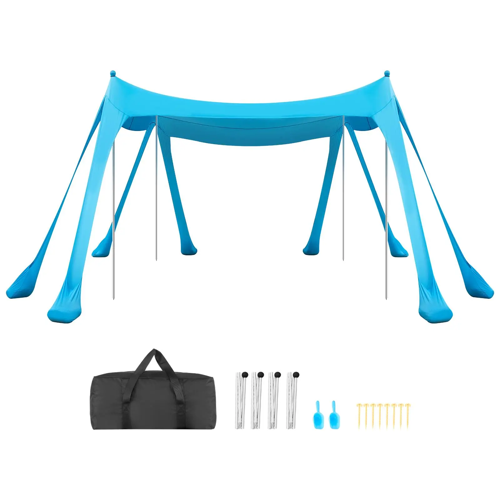 【SummerFinds】VEVOR 10x10 ft Portable Beach Umbrella Parasols Canopies & Shade, UPF50+ 180g Outdoor Pop Up Tent, 6.6ft Tall Stable-in-Breezes Unit with Sandbags, Poles, Shovels, for Family Camping Fishing, Blue