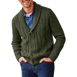 Runcati Mens Shawl Collar Cardigan Sweater Cable Knit Button Down Sweaters Long Sleeve Casual Winter Outwear