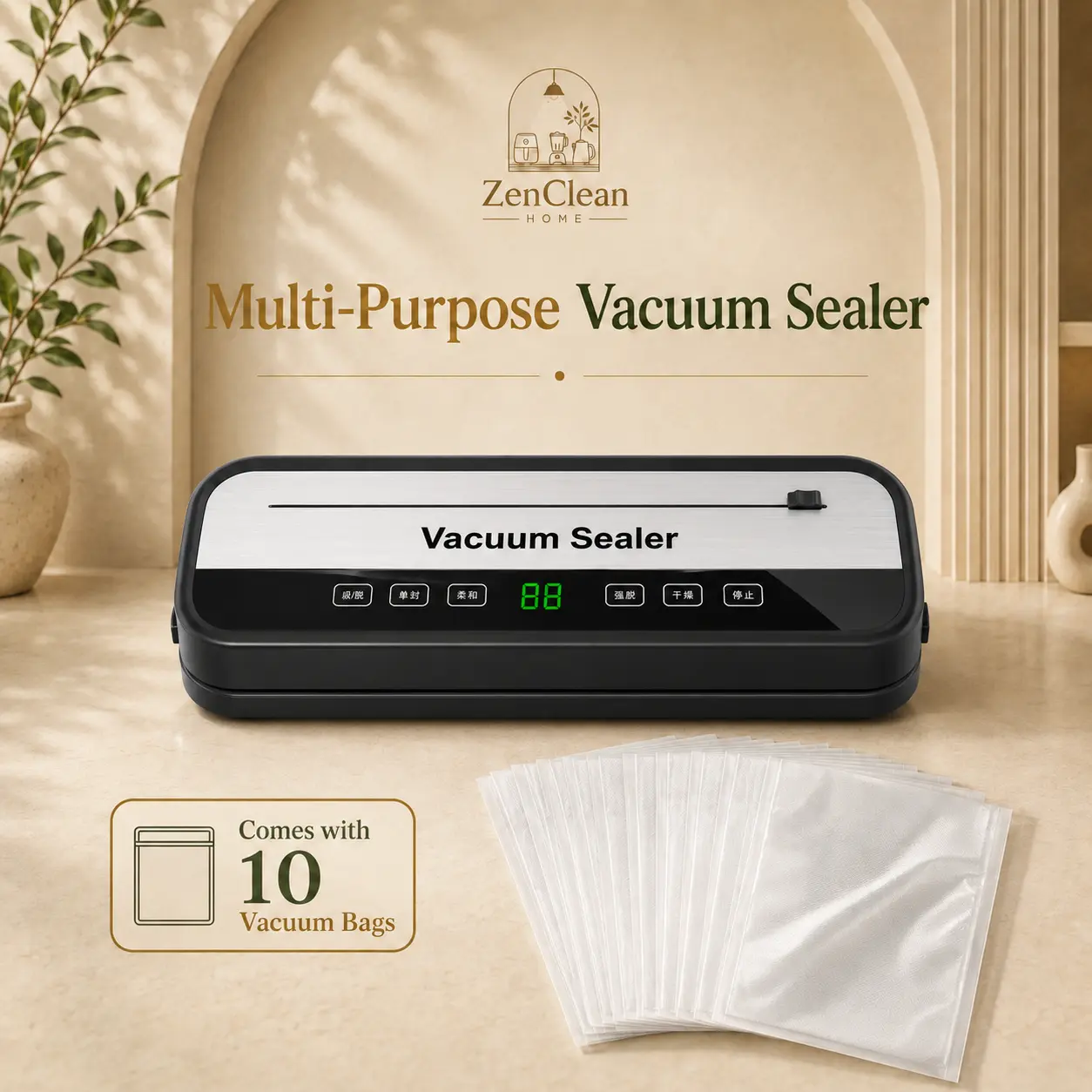 60KPa Compact Food Vacuum Sealer Machine for Food Storage, 10 Vacuum Bags Included, 110V US Plug, Dry & Moist Modes, Adjustable Heat Control, Built-In Bag Cutter, Portable Automatic Design to Seal Fresh,back to school,back to school haul