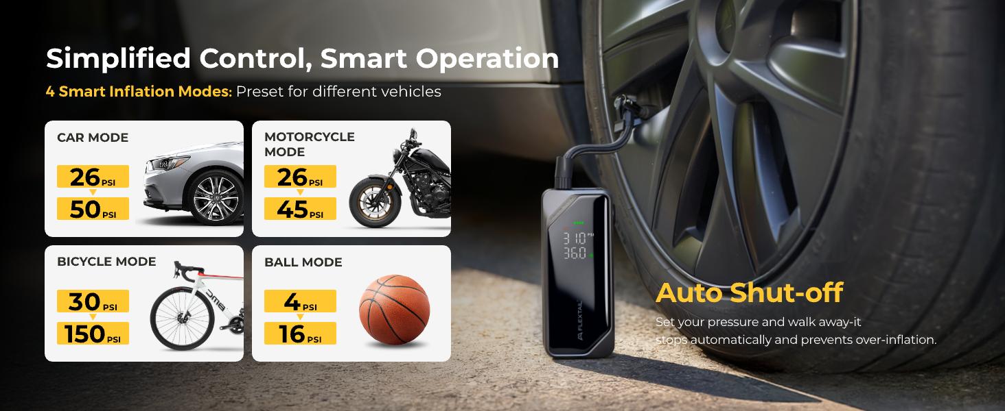 FLEXTAIL 150PSI Tire Inflator Portable Air Compressor, Knob Pressure Control, with 2.5D Curved Screen, Fast Air Compressor for Car, Bike & Inflatables — Rechargeable Air Pump with LED Display & Auto Stop