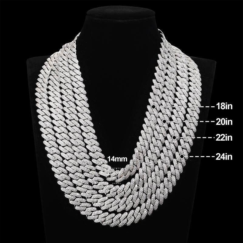 【##CZP397】Shining Cuban Chain Fashion Trend Square Necklace Miami Cuban Chain Ice Out Men's Hip Hop Rap Fashion Necklace Sparkling 14mm Width  FallFreshness