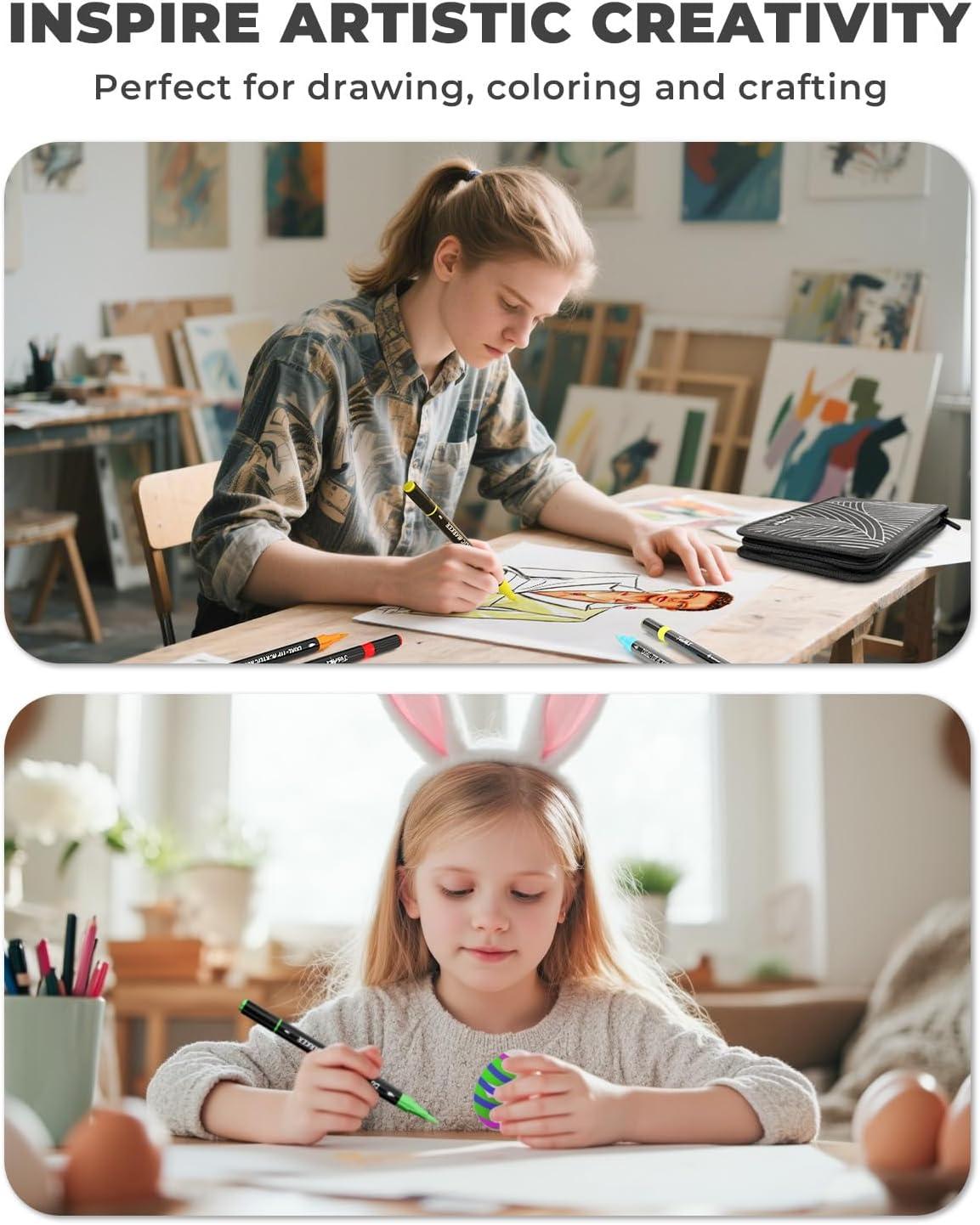 [JusArt] 48/36 Colors Dual Tip Acrylic Paint Markers (Painting Bag), Acrylic Paint Pens with Brush Tip and Fine Tip, Premium Paint Pens for Various Surfaces, Acrylic Paint Markers, Markers for Coloring, Art Supplies, Acrylic Marker, Coloring Supplies