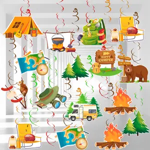 Camping Hanging Swirl Party Decorations, 32pcs Happy Camper Party Hanging Swirls, Camping Hanging Foil Swirl, Camping Foil Swirl Decorations for Camping Party Decorations or Camping Birthday Decorations