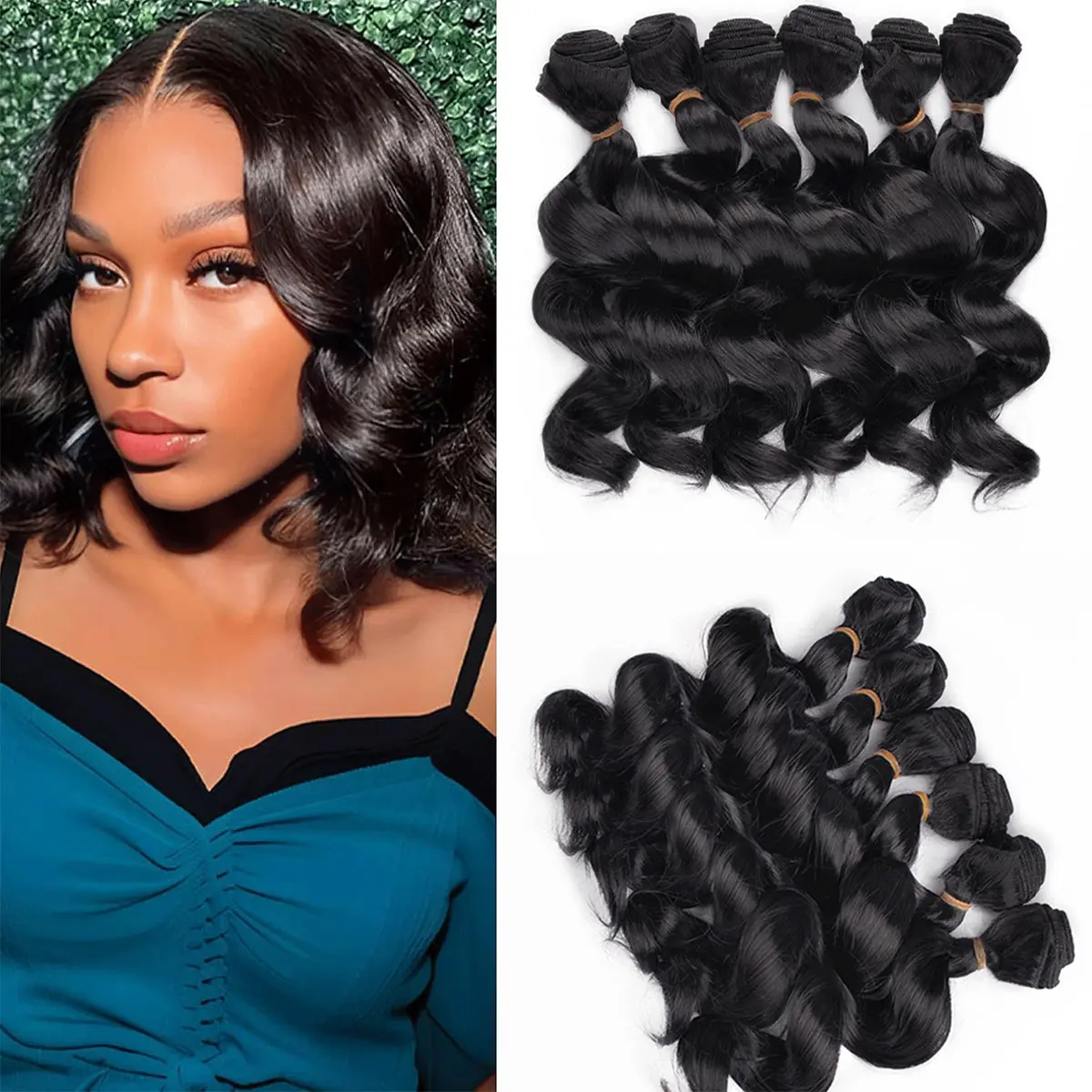 Body Wave Synthetic Hair Weave 6pcs Hair Bundles Deals 10 Inche Hair Bundles Color Natural Black Synthetic Hair Weft