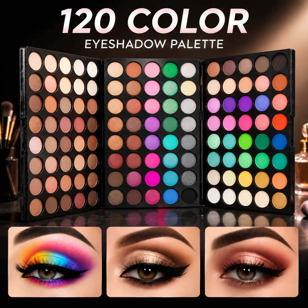 120 Color Eyeshadow Palette Makeup Kit, Matte and Shimmer Eye Shadow Palette with Vibrant Shades, Blendable Pigmented Colors for Daily Makeup, Glam Looks, Party Makeup and Beauty Lovers Gift