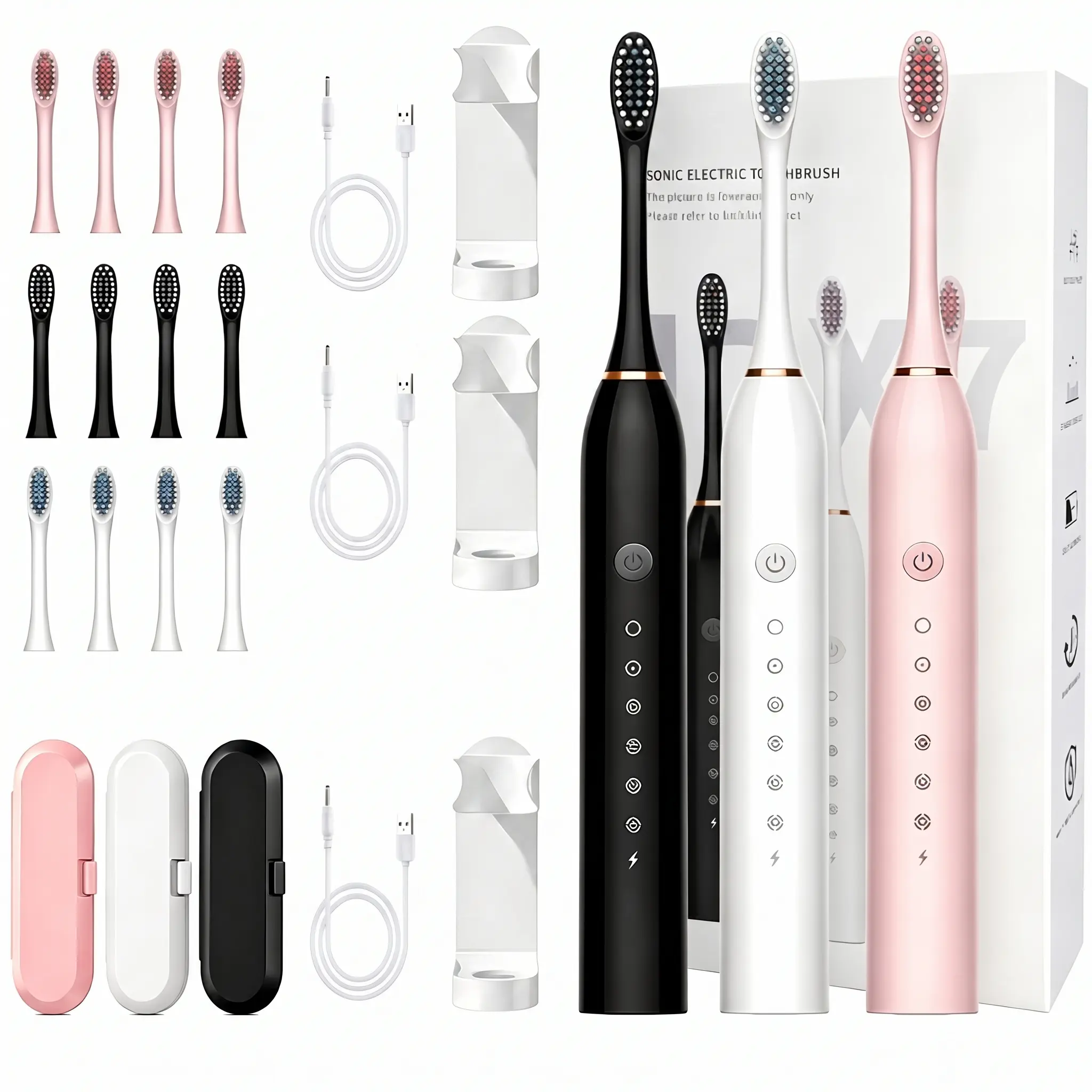 Sonic Electric Toothbrush for Adults with 4 Brush Heads, Rechargeable Toothbrush Set, 6 Cleaning Modes, IPX7 Waterproof, Smart Timer, Travel Case Included,Toothbrush holder