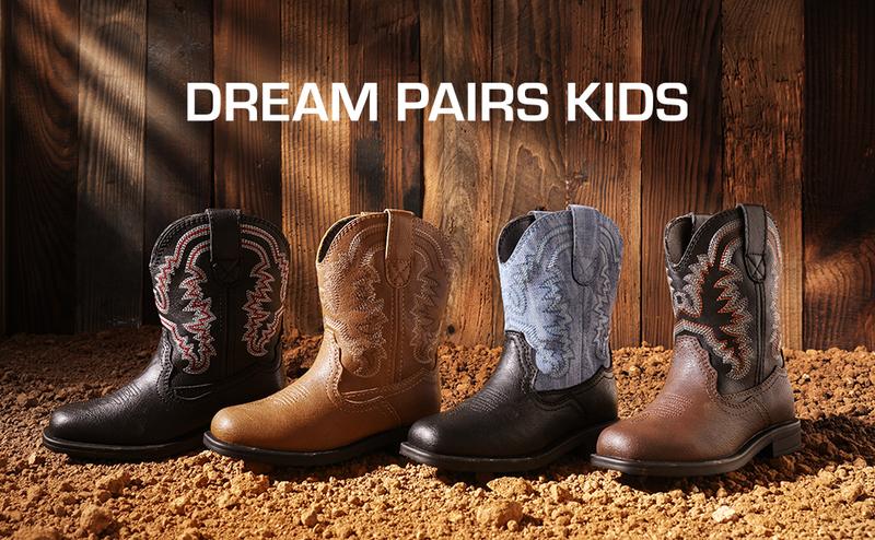 DREAM PAIRS KIDS Square-Toe Western Cowboy Boots