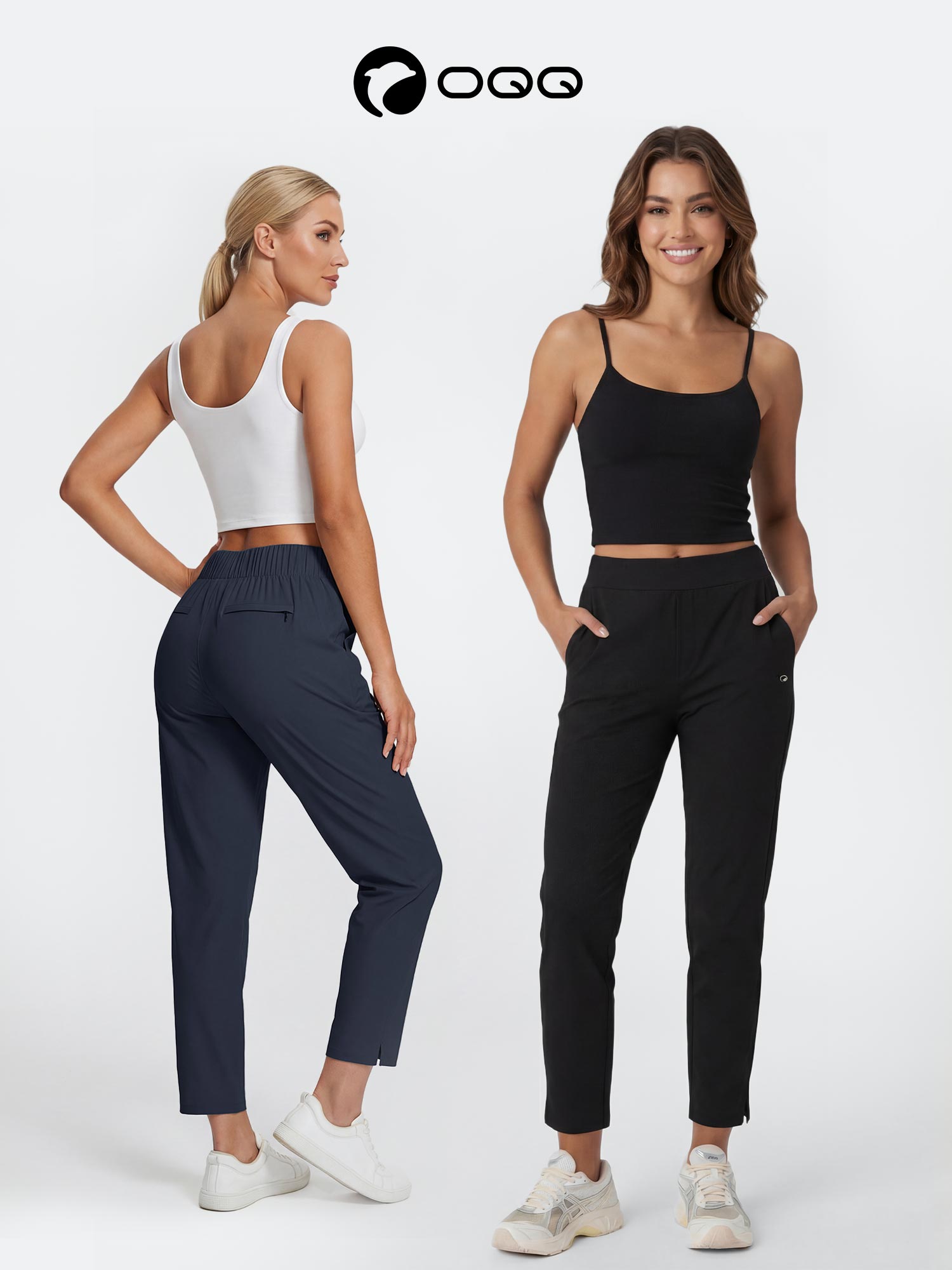 OQQ Women's Relaxed Fit Sport Pants Soft with Pockets Elastic Waist Outdoors Casual Lounge Yoga Workout Activities Bottom