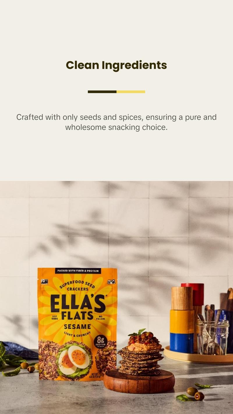 Ella's Flats  Tasty Variety 3-Pack | Sesame |  Everything | Spicy | 4.8oz | Light & Crispy Sesame Seed Crackers Snack Fiber